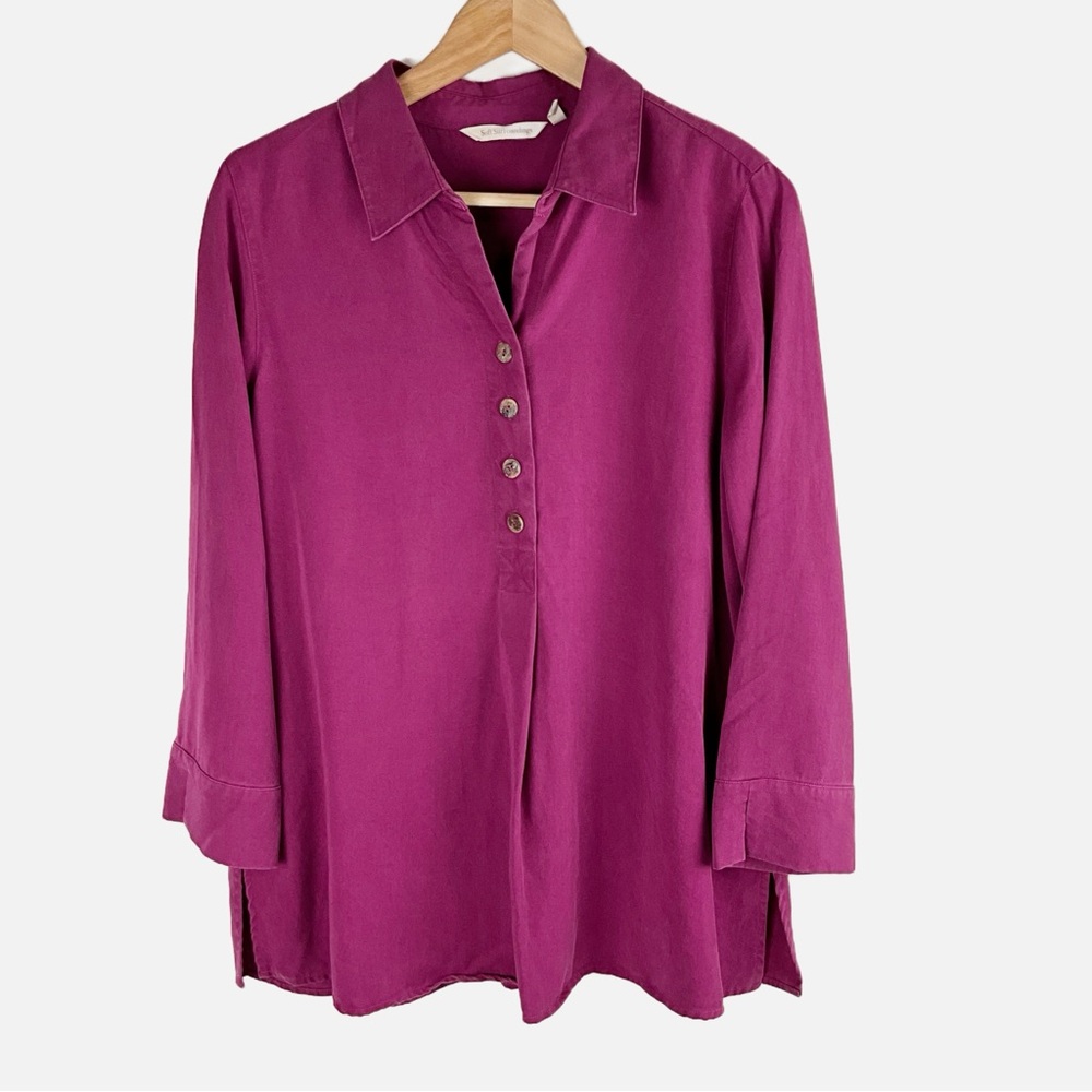 Soft Surroundings Tunic Womens Medium Magenta Lagenlook Button Collared Popover